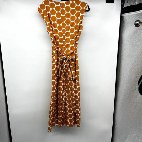 Boden Tori Midi Dress 10 Polka Dot V-Neck Tie Waist Cotton Lined Ivory Yellow - Picture 8 of 12